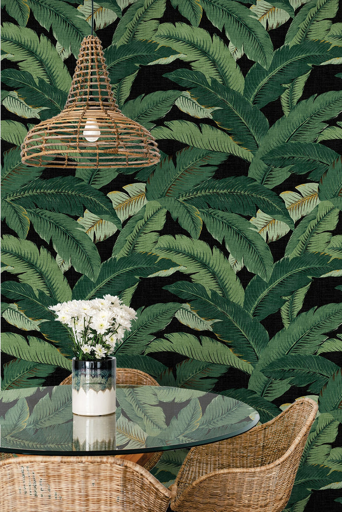Palm leaf peel and stick wallpaper dining room 802852WR from Tommy Bahama Home