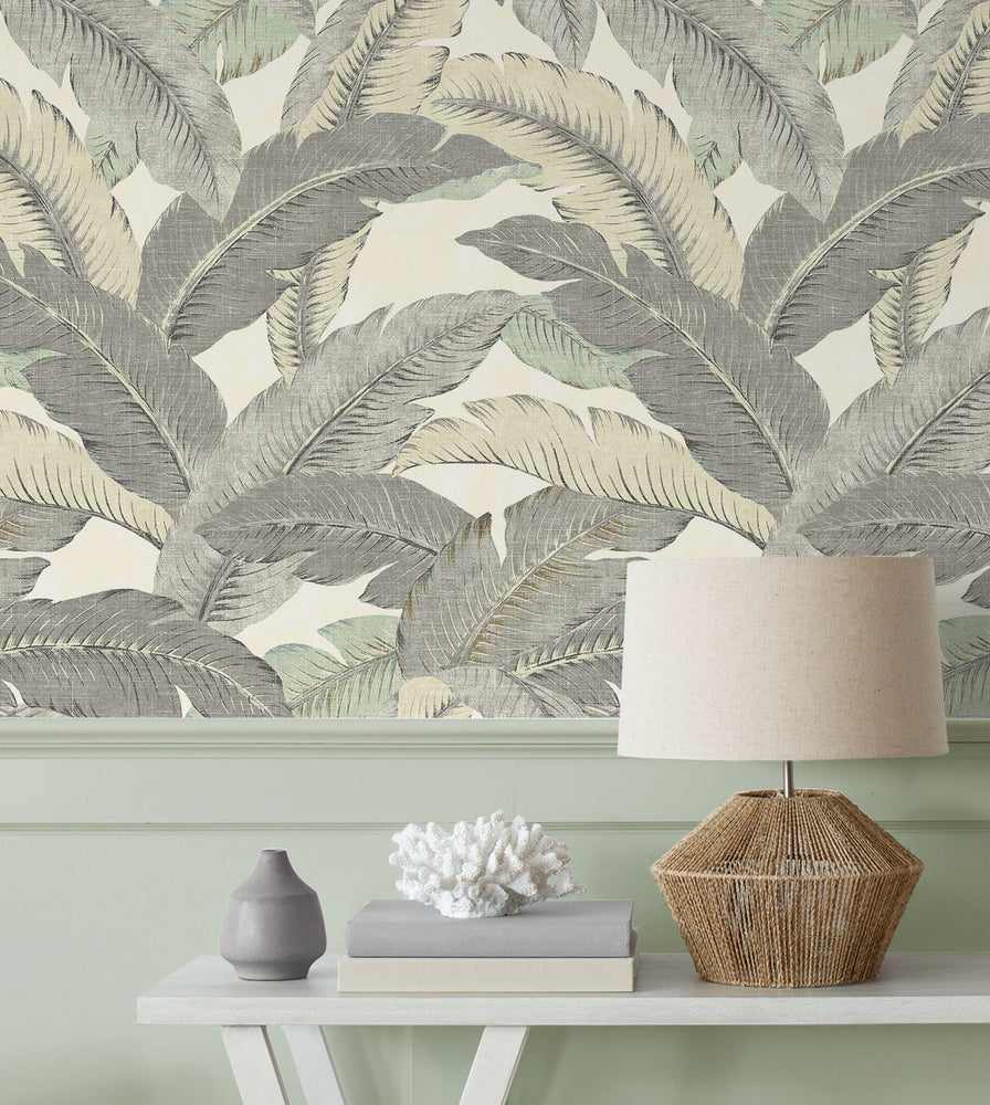 Palm leaf peel and stick wallpaper accent 802853WR from Tommy Bahama Home