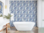 802860WR palm leaf peel and stick wallpaper bathroom from Tommy Bahama Home