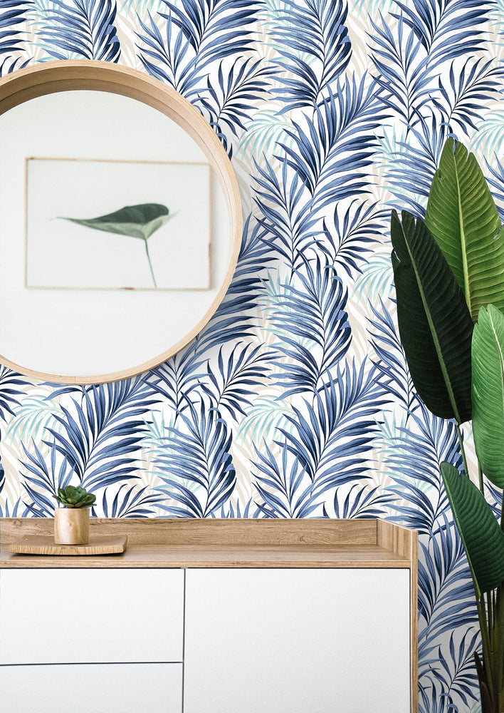802860WR palm leaf peel and stick wallpaper accent from Tommy Bahama Home