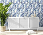 802860WR palm leaf peel and stick wallpaper entryway from Tommy Bahama Home