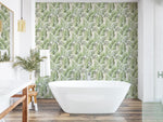 802861WR palm leaf peel and stick wallpaper bathroom from Tommy Bahama Home