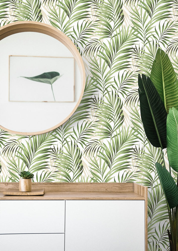 802861WR palm leaf peel and stick wallpaper accent from Tommy Bahama Home