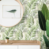 802861WR palm leaf peel and stick wallpaper accent from Tommy Bahama Home