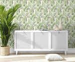 802861WR palm leaf peel and stick wallpaper entryway from Tommy Bahama Home