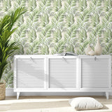 802861WR palm leaf peel and stick wallpaper entryway from Tommy Bahama Home