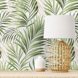 802861WR palm leaf peel and stick wallpaper decor from Tommy Bahama Home