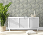 802862WR palm leaf peel and stick wallpaper entryway from Tommy Bahama Home