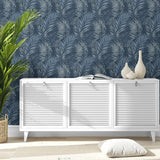 802863WR palm leaf peel and stick wallpaper entryway from Tommy Bahama Home