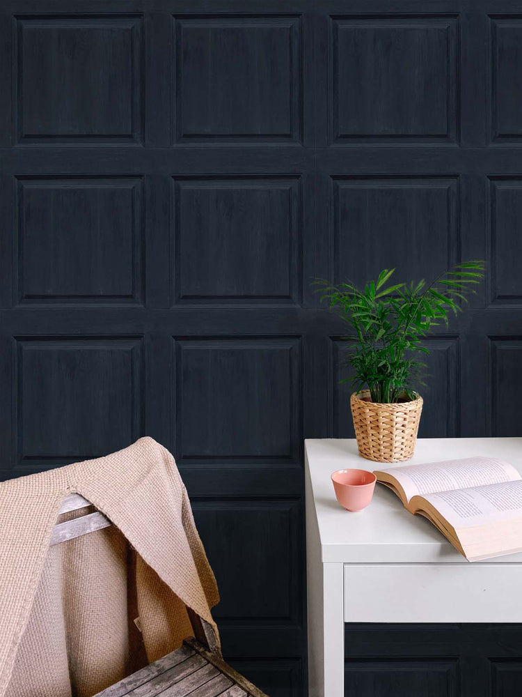 AS20302 faux wood panel peel and stick wallpaper desk from Arthouse