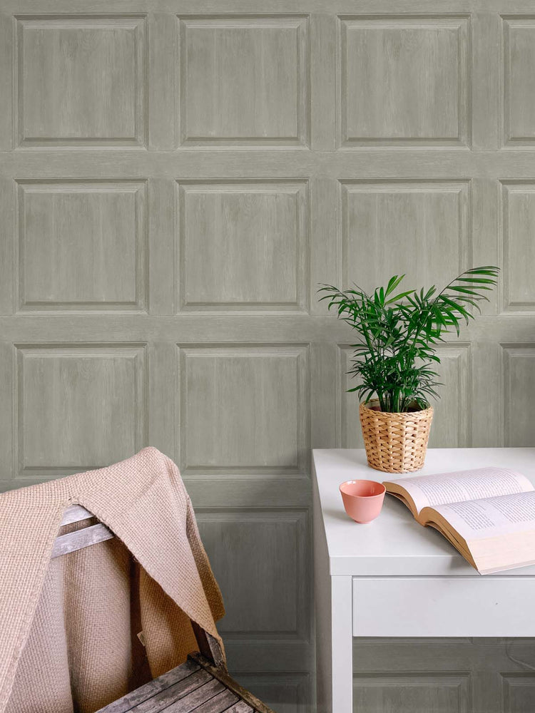 AS20305 faux wood panel peel and stick wallpaper desk from Arthouse