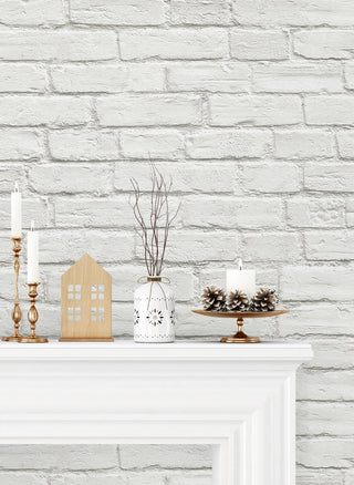 AX10810 winter vintage brick christmas peel and stick removable wallpaper fireplace from NextWall