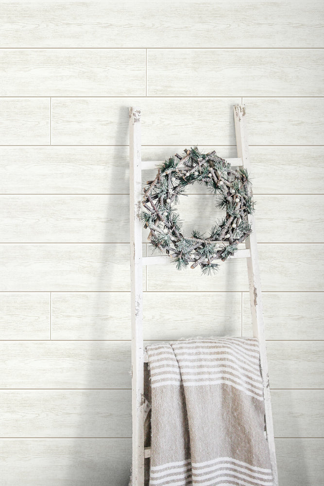 AX10910 farmhouse shiplap christmas peel and stick removable wallpaper wreath from NextWall