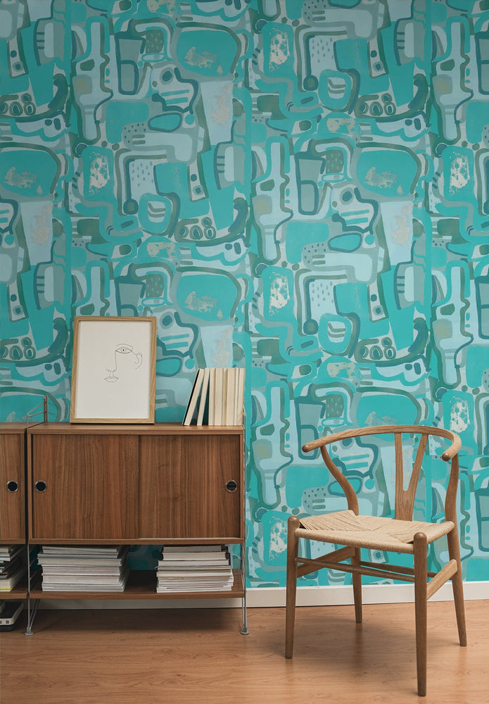 Abstract wallpaper decor SJ1002 cubist jigsaw from Sharon Jane Studio 