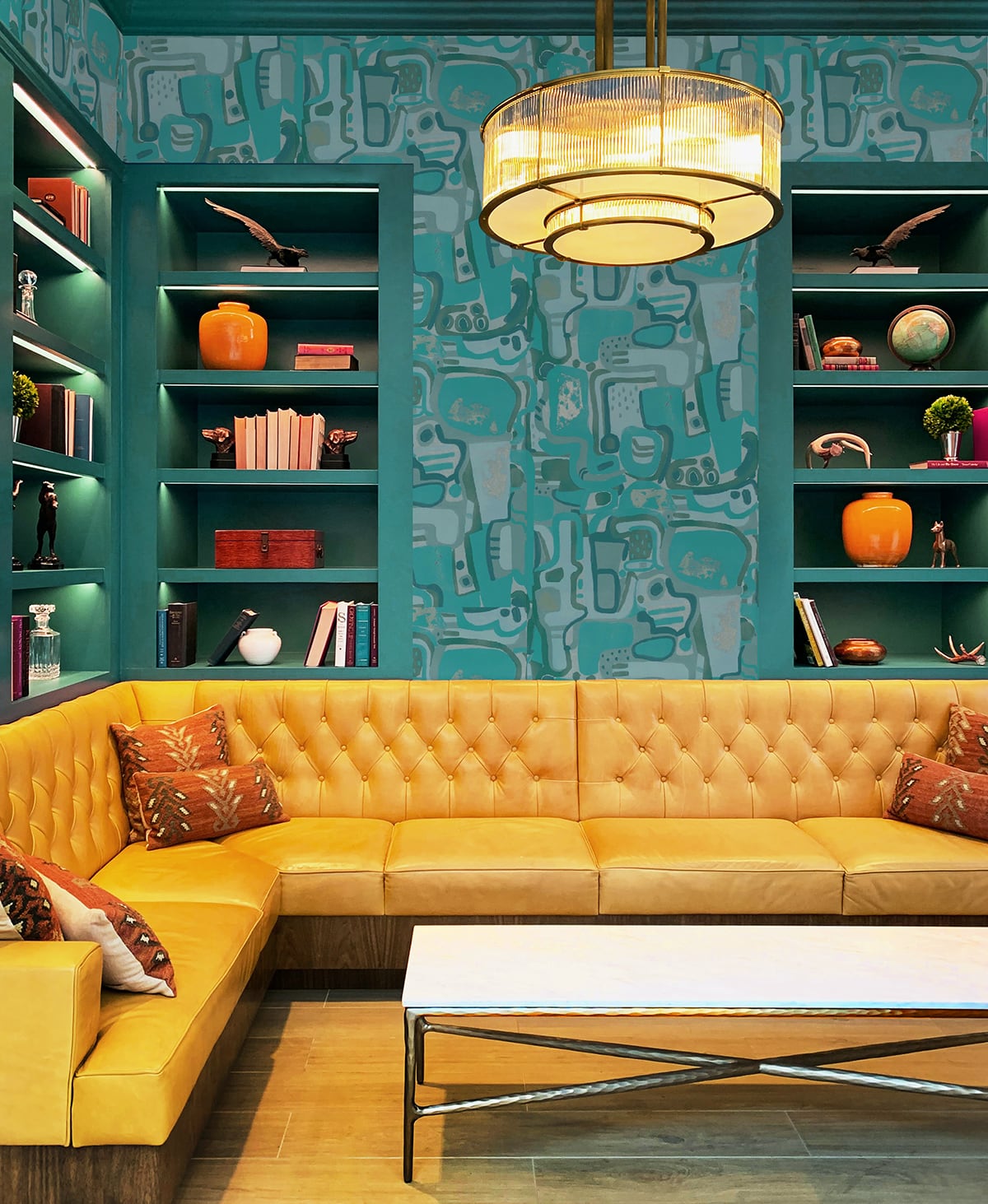 Abstract wallpaper living room SJ1002 cubist jigsaw from Sharon Jane Studio 