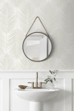 BD50000 palm leaf wallpaper bathroom glass beads from Etten Studios