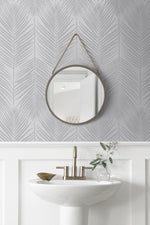 BD50010 palm leaf wallpaper bathroom glass beads from Etten Studios