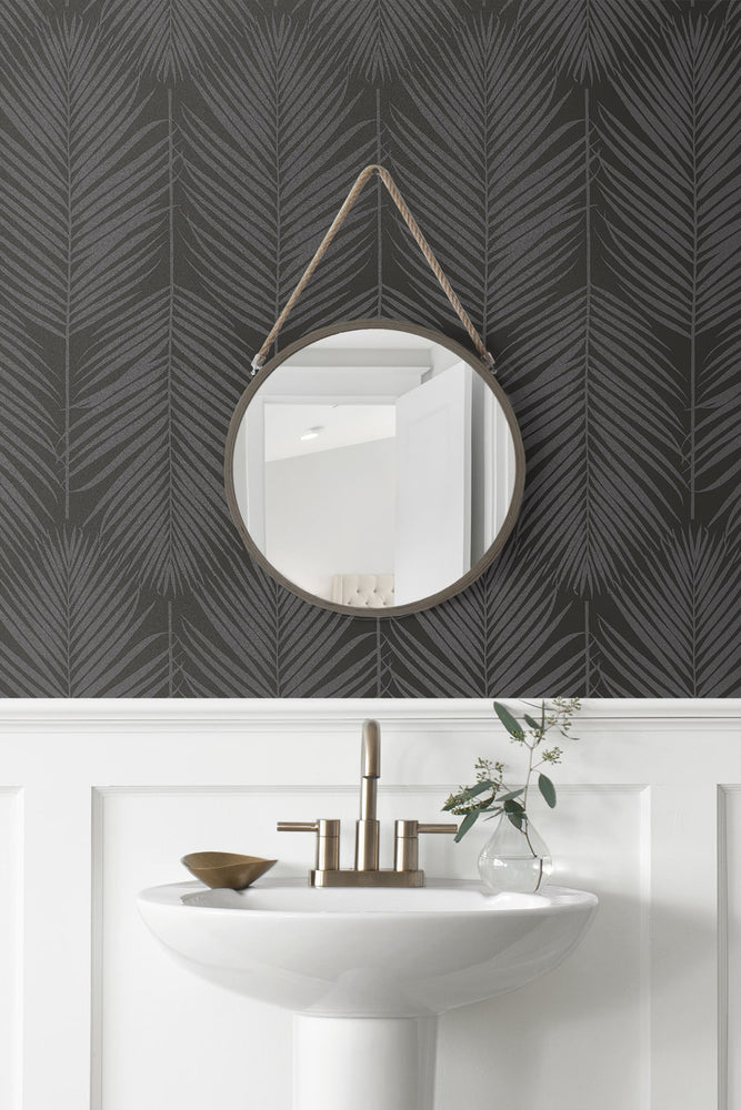 BD50020 palm leaf wallpaper bathroom glass beads from Etten Studios