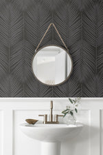 BD50020 palm leaf wallpaper bathroom glass beads from Etten Studios