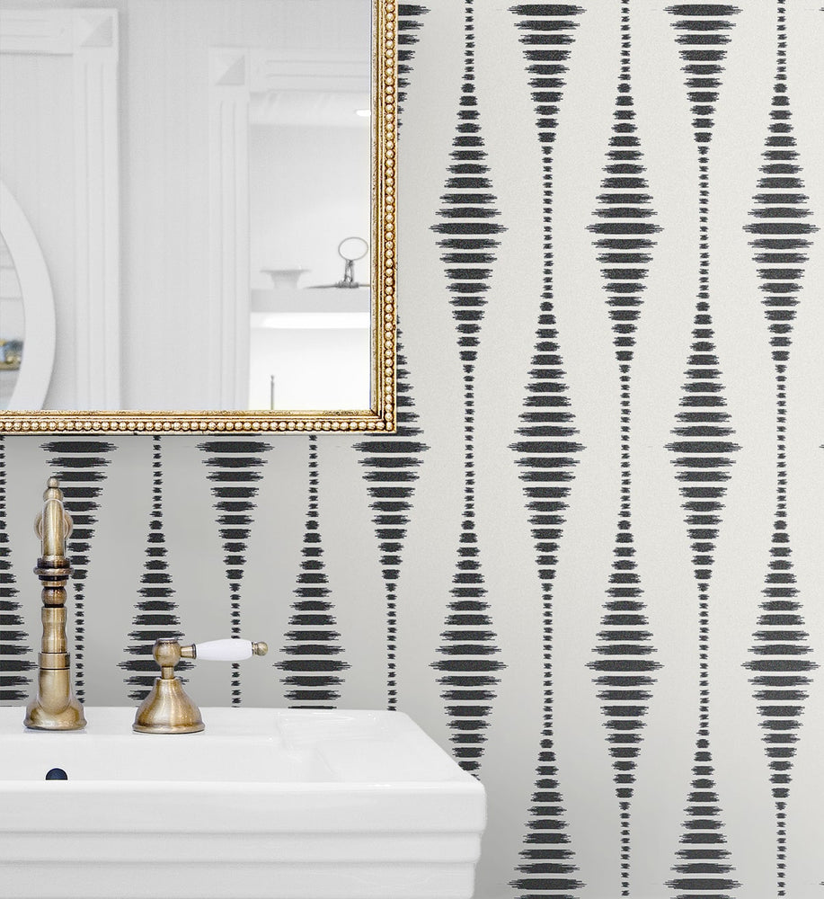 BD50605 ikat geometric glass bead wallpaper bathroom from Etten Studios