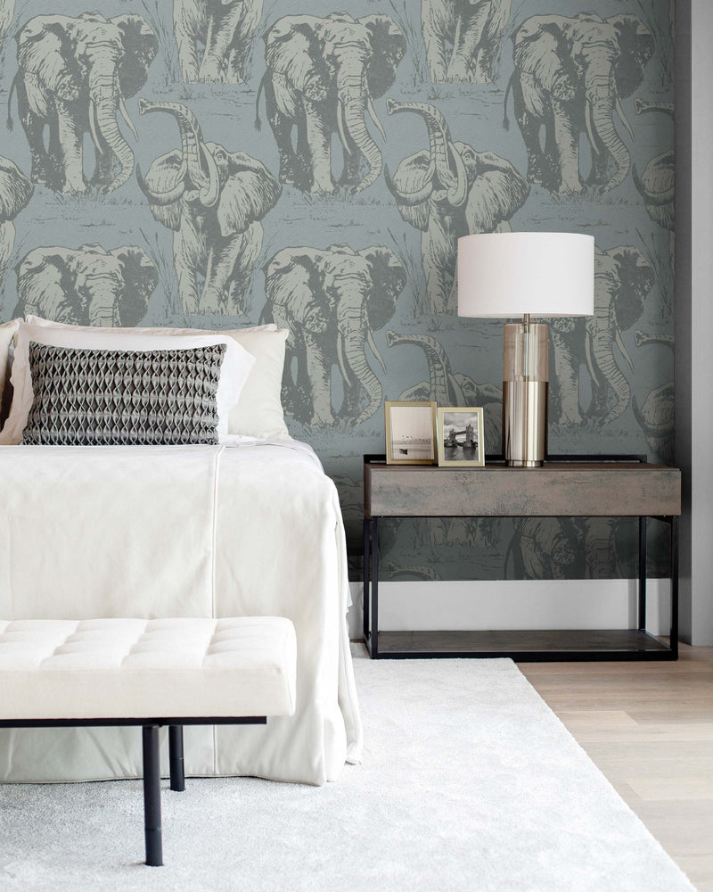 CR22102 Jefferson elephant wallpaper bedroom from the Island collection by Carl Robinson