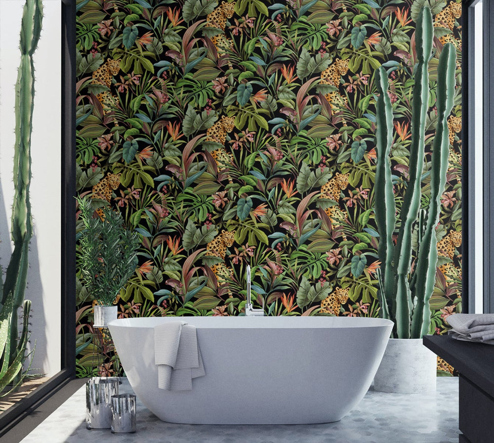 Jungle peel and stick wallpaper DB20100 bathroom from Daisy Bennett Designs