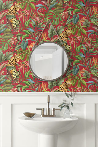 Jungle peel and stick wallpaper DB20101 powder room from Daisy Bennett Designs