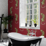 Leopard peel and stick wallpaper DB20201 bathroom from Daisy Bennett Designs