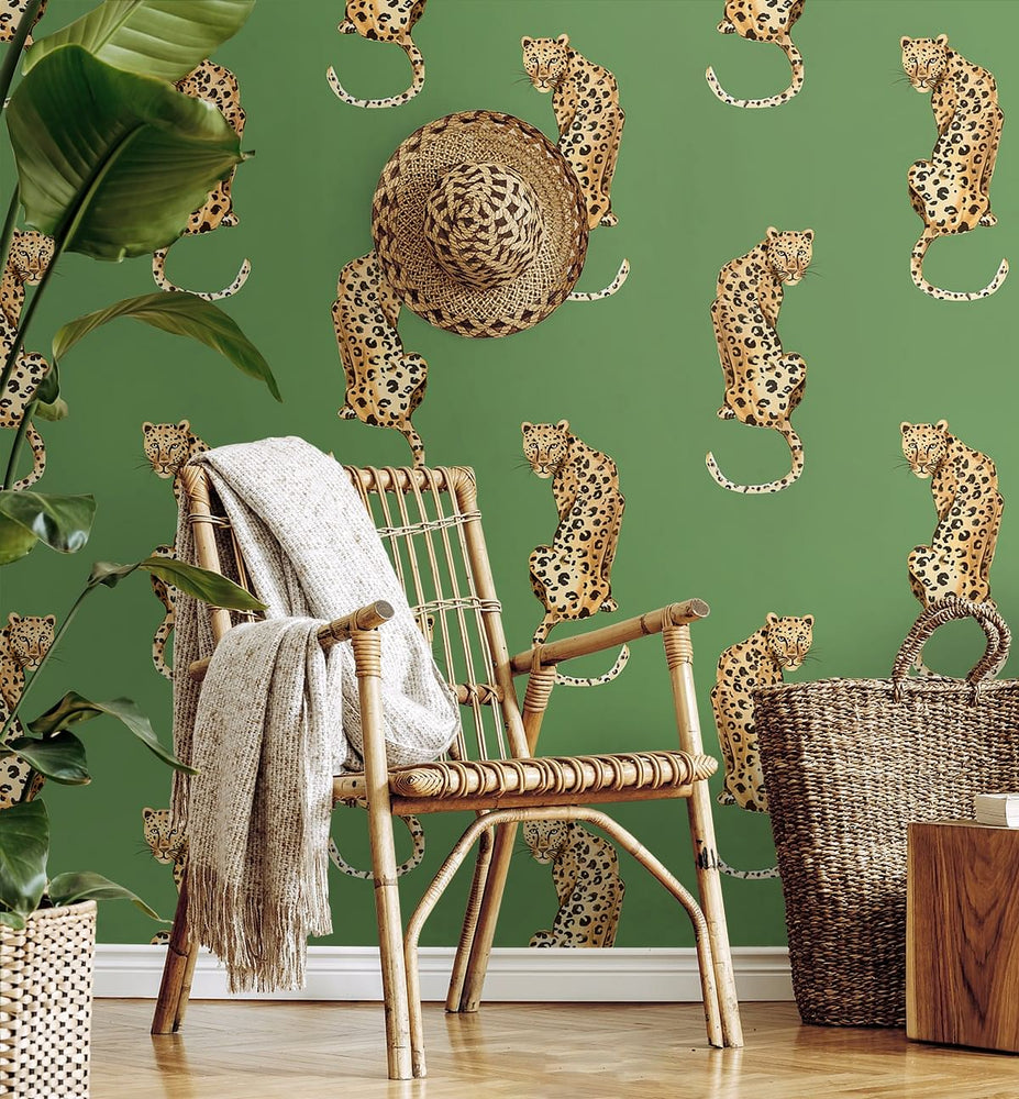Leopard peel and stick wallpaper DB20204 living room from Daisy Bennett Designs