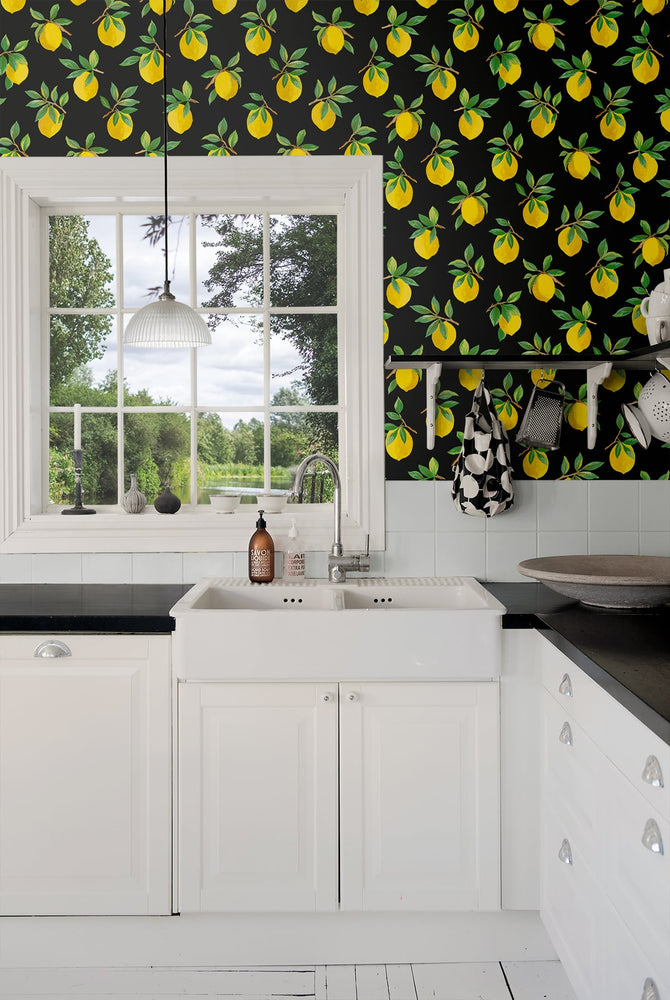 Lemon peel and stick wallpaper kitchen DB20400 from Daisy Bennett Designs