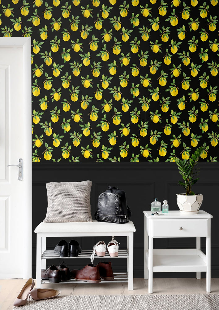 Lemon peel and stick wallpaper entryway DB20400 from Daisy Bennett Designs