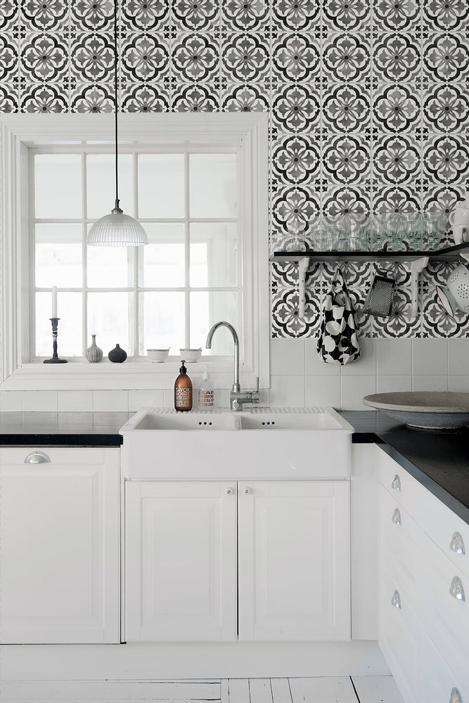Faux tile peel and stick wallpaper DB20500 kitchen from Daisy Bennett Designs
