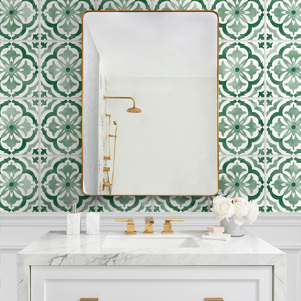 
                  
                    Faux tile peel and stick wallpaper DB20504 bathroom from Daisy Bennett Designs
                  
                