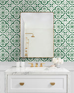 Faux tile peel and stick wallpaper DB20504 bathroom from Daisy Bennett Designs