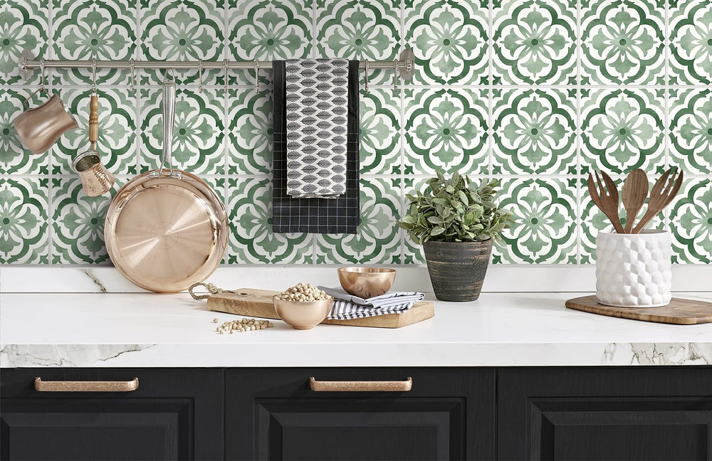 Faux tile peel and stick wallpaper DB20504 backsplash from Daisy Bennett Designs