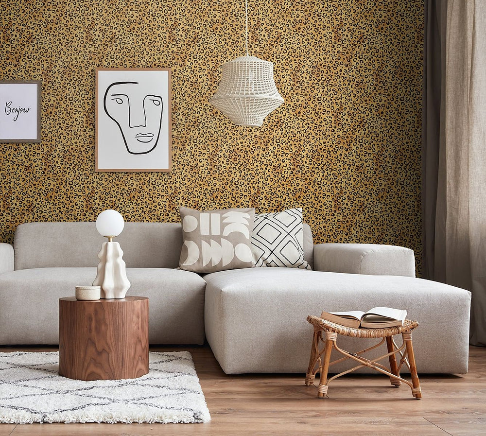 Cheetah print wallpaper DB20606 living room from Daisy Bennett Designs