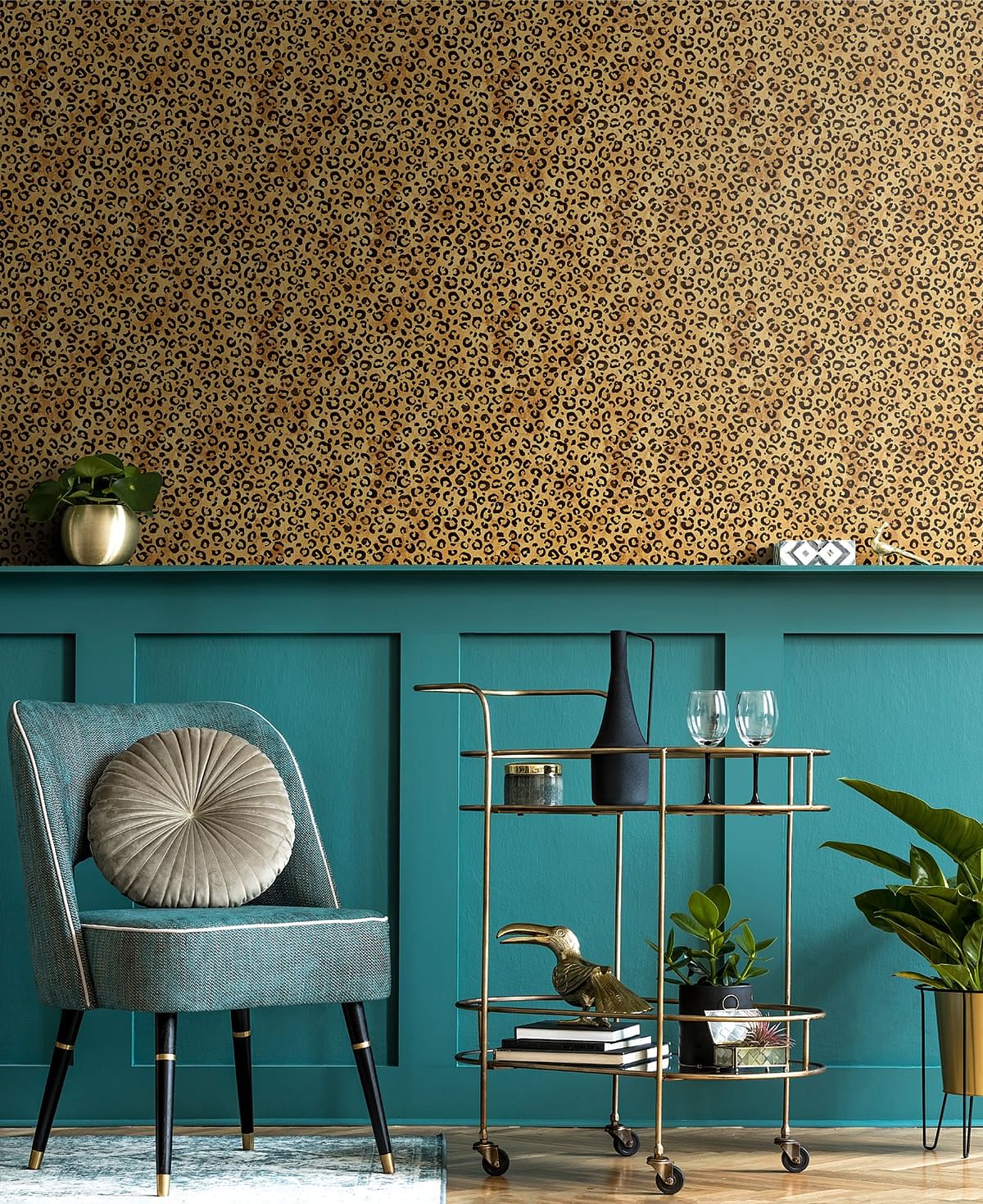 Animal Print Leopard Dark Natural Peel and Stick Vinyl Wallpaper