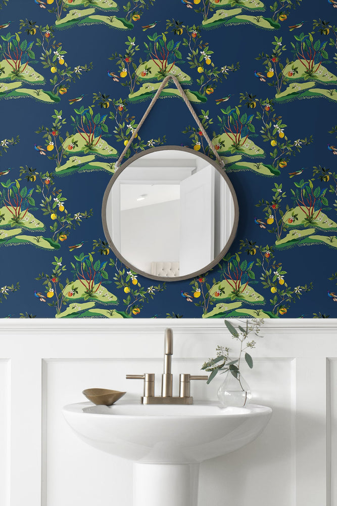 DBW9002 botanical wallpaper bathroom citrus hummingbird from the West Boulevard collection by Daisy Bennett Designs