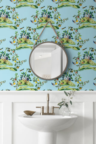 DBW9003 botanical wallpaper bathroom citrus hummingbird from the West Boulevard collection by Daisy Bennett Designs