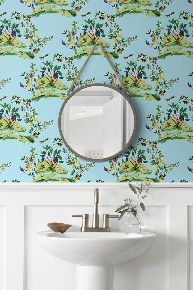 DBW9003 botanical wallpaper bathroom citrus hummingbird from the West Boulevard collection by Daisy Bennett Designs