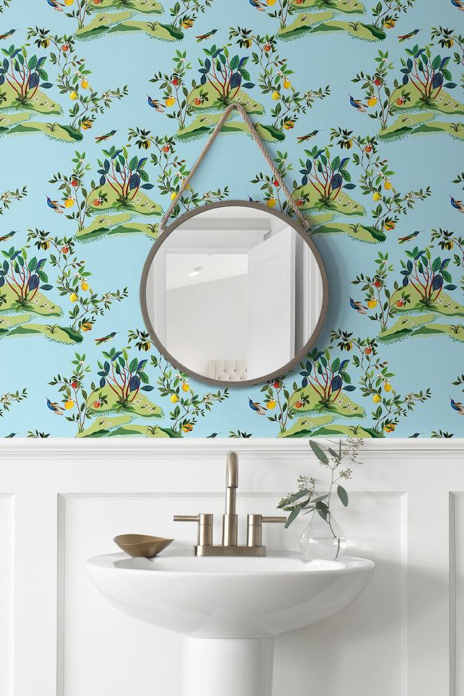 DBW9003 botanical wallpaper bathroom citrus hummingbird from the West Boulevard collection by Daisy Bennett Designs