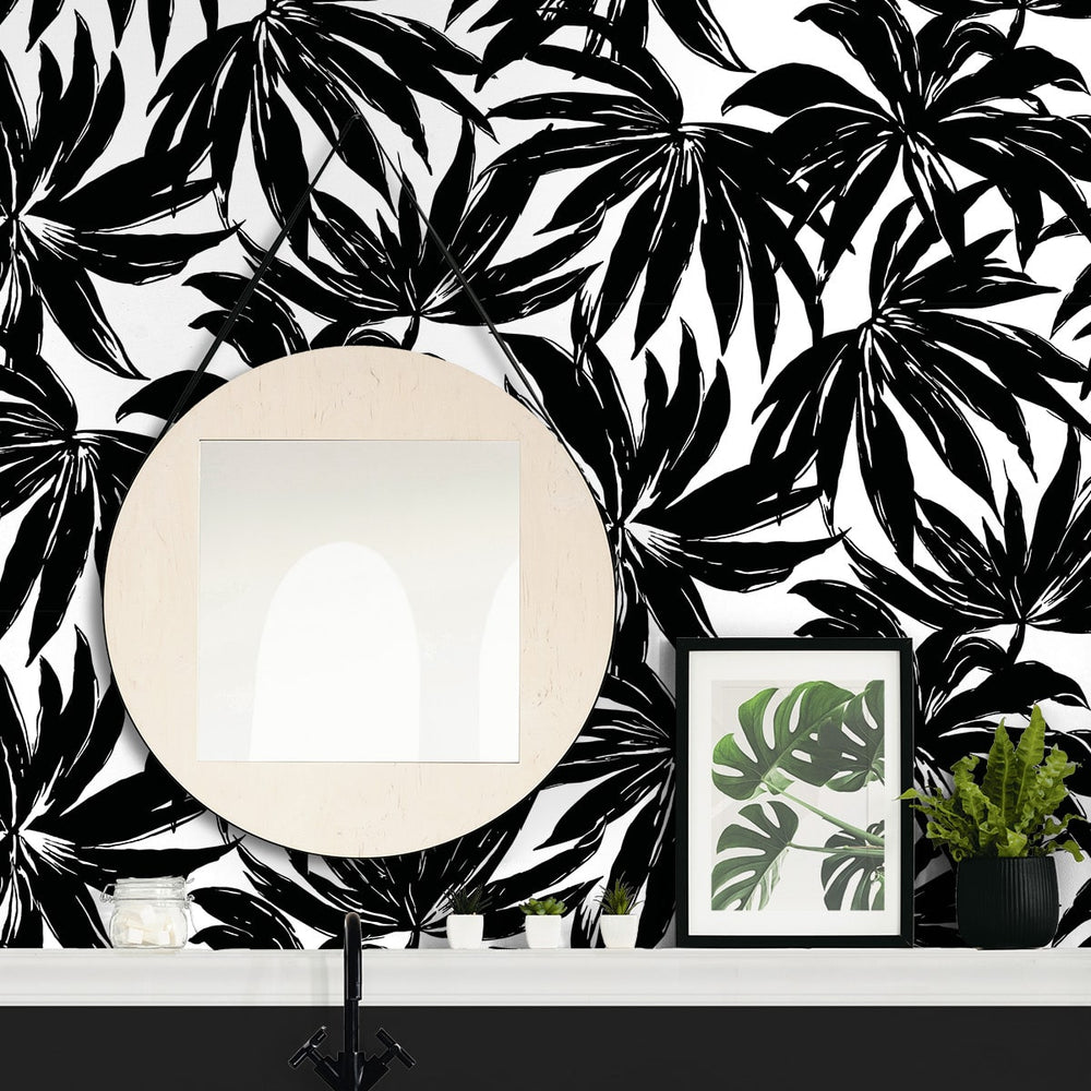 
                  
                    DBW9111 palm leaf wallpaper powder room from the West Boulevard collection by Daisy Bennett Designs
                  
                
