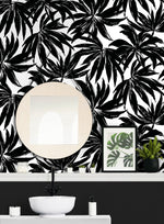DBW9111 palm leaf wallpaper powder room from the West Boulevard collection by Daisy Bennett Designs