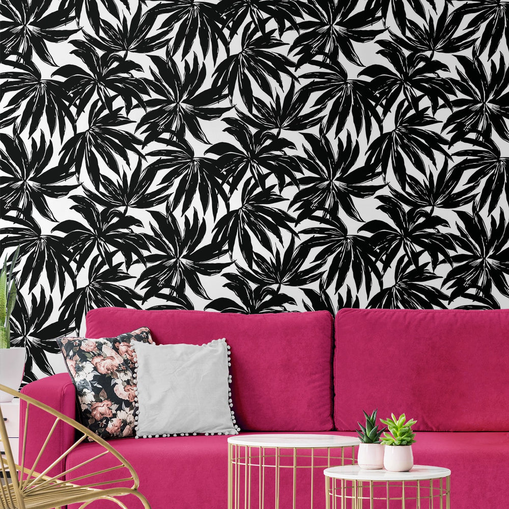 
                  
                    DBW9111 palm leaf wallpaper living room from the West Boulevard collection by Daisy Bennett Designs
                  
                