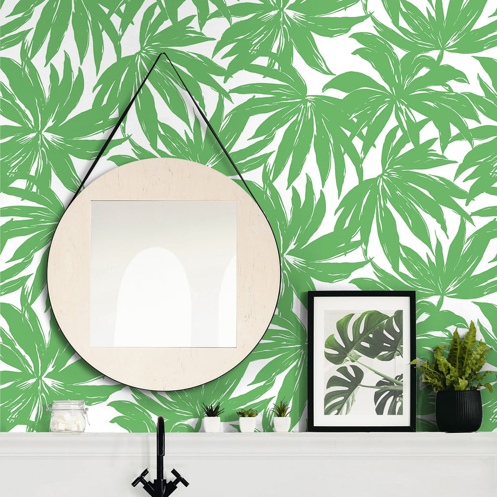 
                  
                    DBW9112 palm leaf wallpaper bathroom from the West Boulevard collection by Daisy Bennett Designs
                  
                