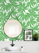 DBW9112 palm leaf wallpaper bathroom from the West Boulevard collection by Daisy Bennett Designs