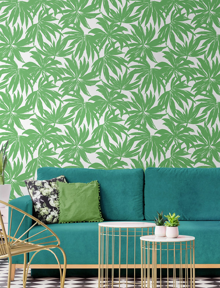DBW9112 palm leaf wallpaper living room from the West Boulevard collection by Daisy Bennett Designs