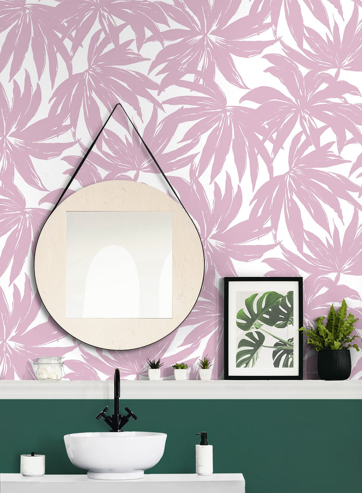 DBW9115 palm leaf wallpaper bathroom from the West Boulevard collection by Daisy Bennett Designs