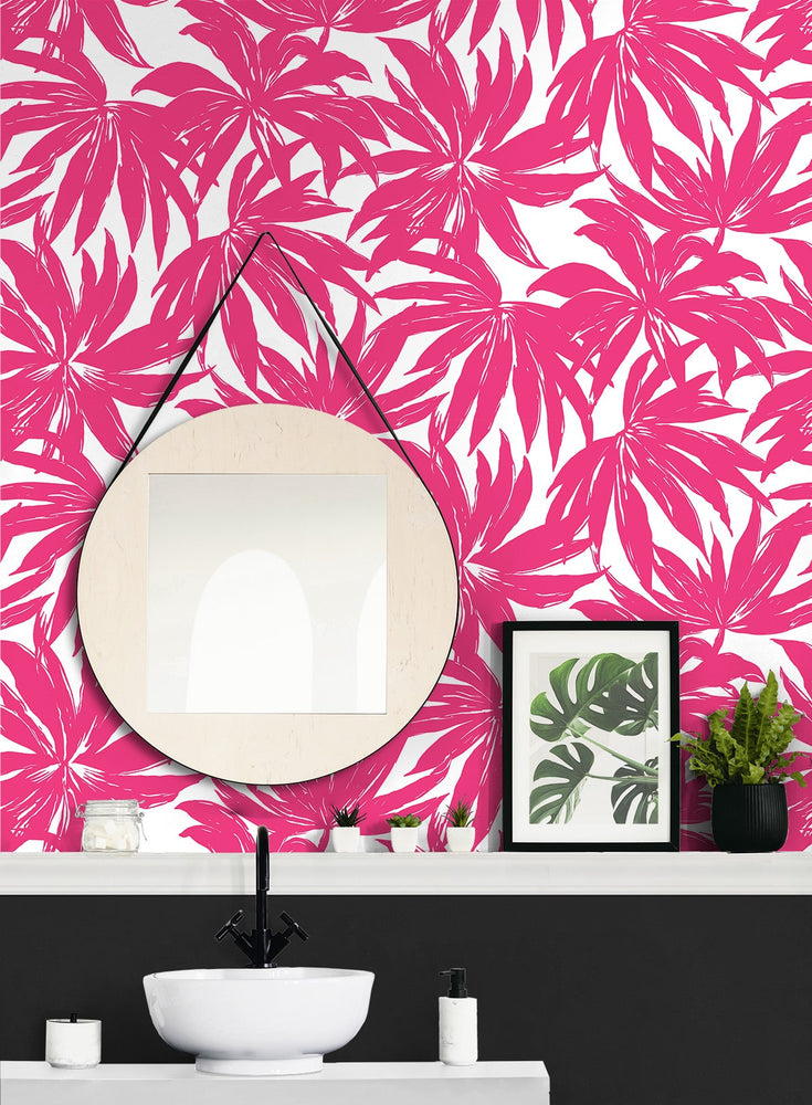 DBW9117 palm leaf wallpaper bathroom from the West Boulevard collection by Daisy Bennett Designs