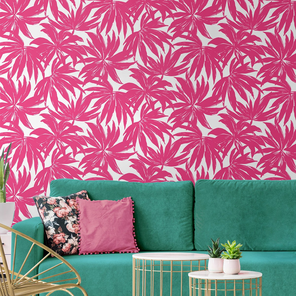 
                  
                    DBW9117 palm leaf wallpaper living room from the West Boulevard collection by Daisy Bennett Designs
                  
                